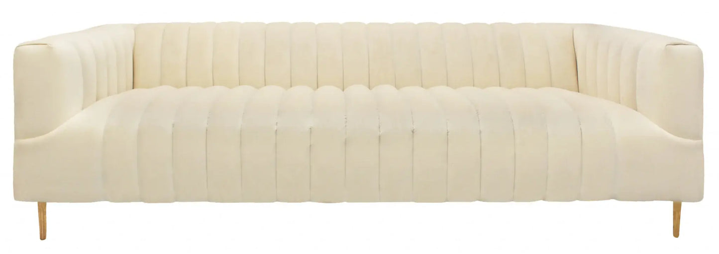 90" Ivory Velvet Sofa And Toss Pillows With Gold Legs - Homeroots - Flyclothing LLC