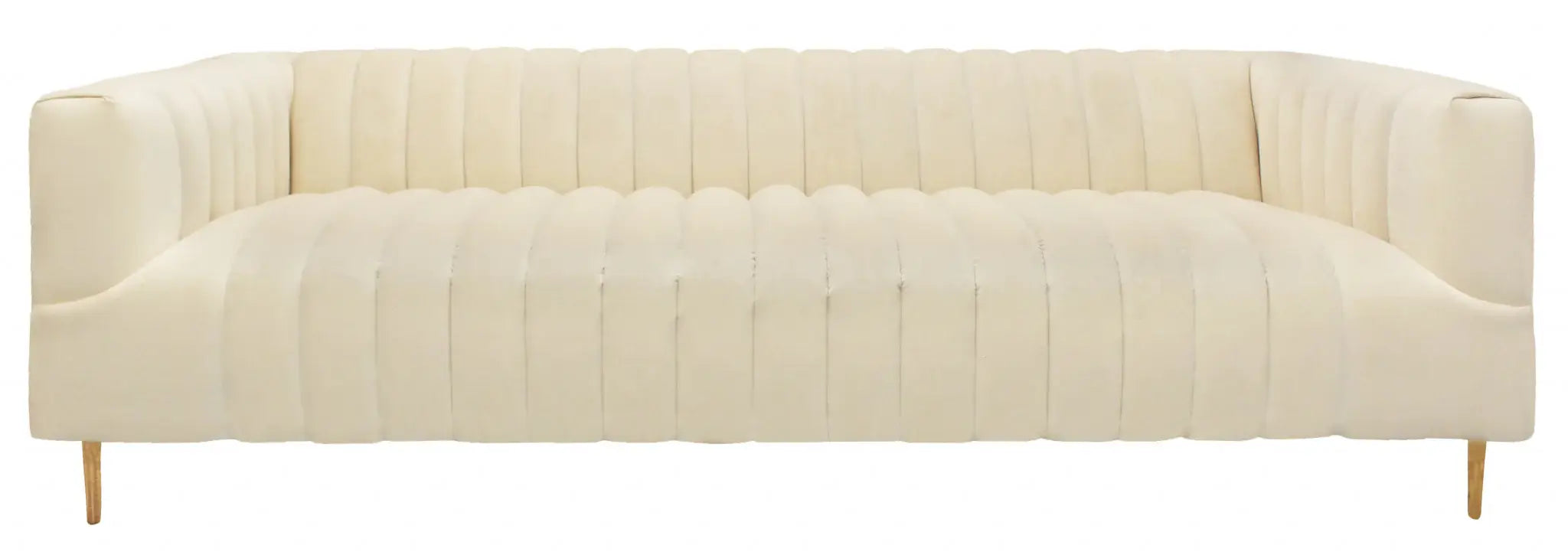 90" Ivory Velvet Sofa And Toss Pillows With Gold Legs - Homeroots - Flyclothing LLC