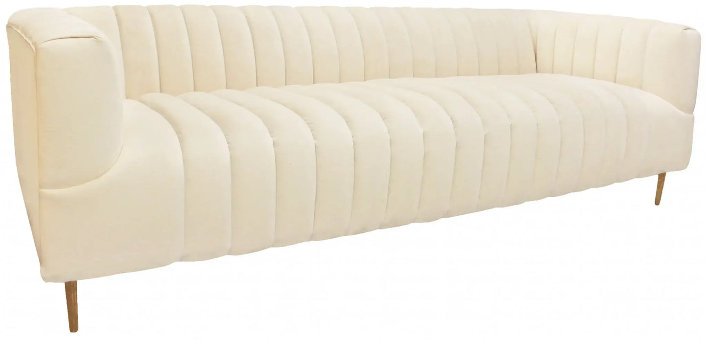 90" Ivory Velvet Sofa And Toss Pillows With Gold Legs - Homeroots - Flyclothing LLC