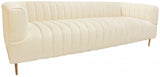 90" Ivory Velvet Sofa And Toss Pillows With Gold Legs - Homeroots - Flyclothing LLC
