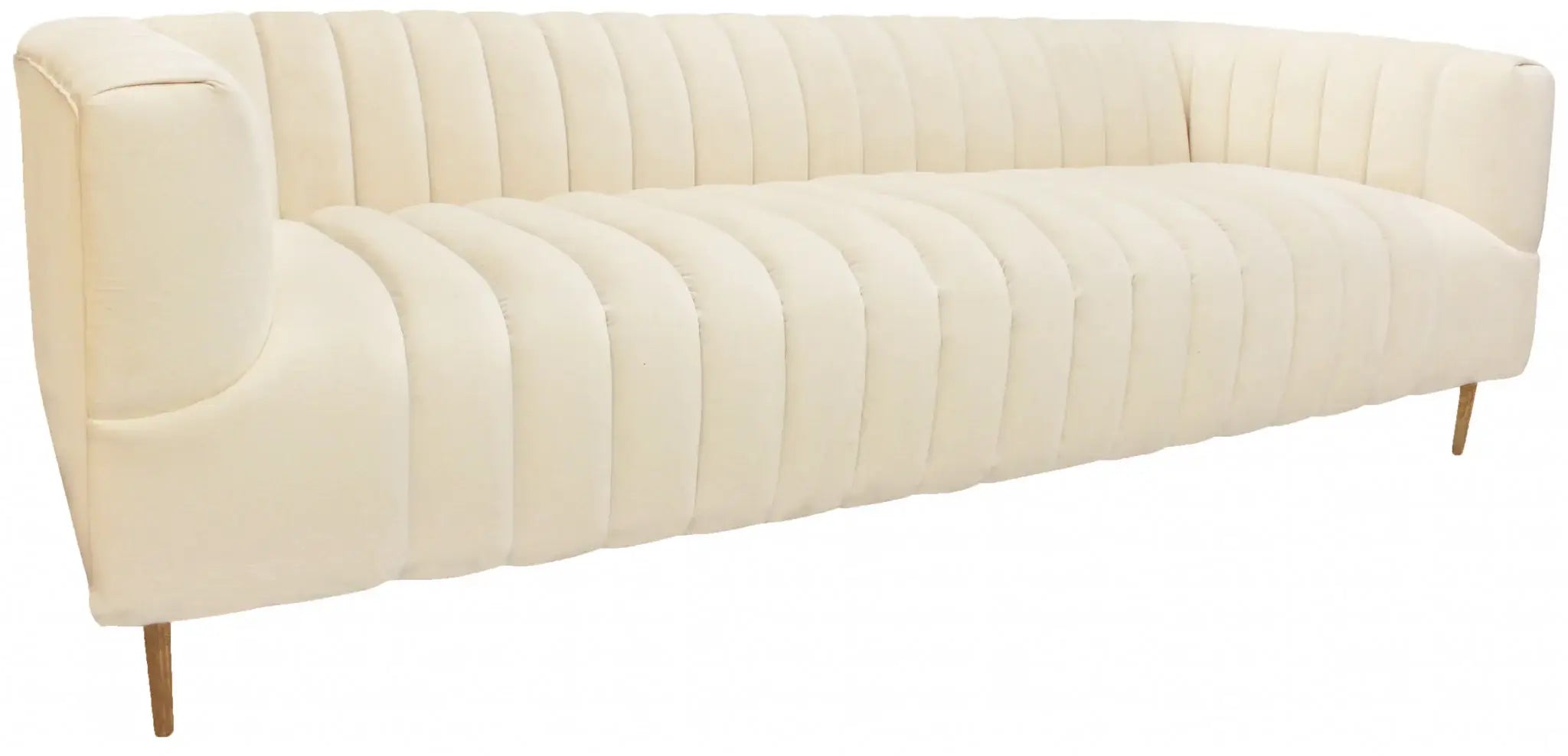 90" Ivory Velvet Sofa And Toss Pillows With Gold Legs - Homeroots - Flyclothing LLC