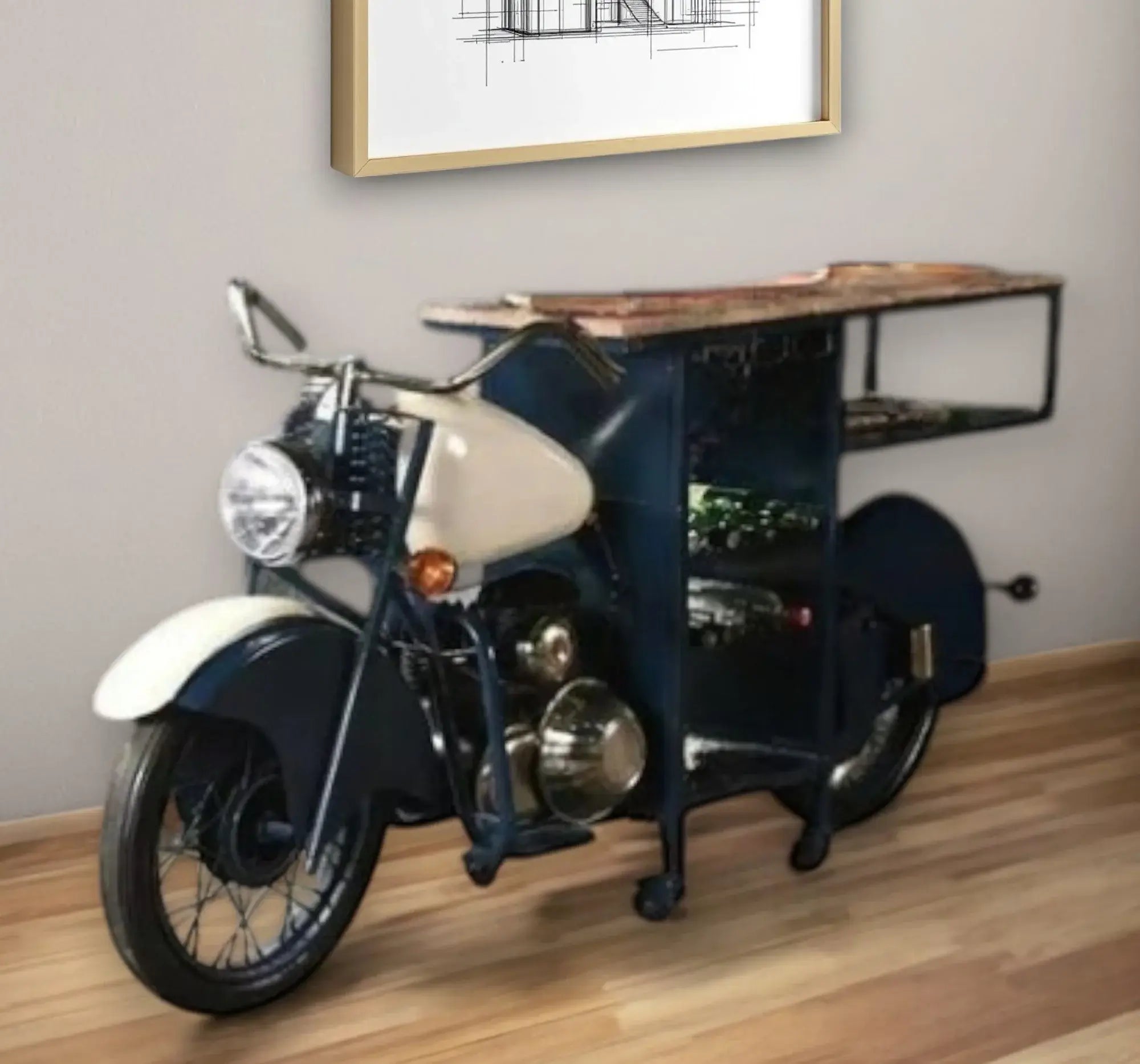 Blue and White Metal And Solid Wood Rolling Bar Cart With Wine Storage - Homeroots - Flyclothing LLC