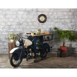 Blue and White Metal And Solid Wood Rolling Bar Cart With Wine Storage - Homeroots - Flyclothing LLC