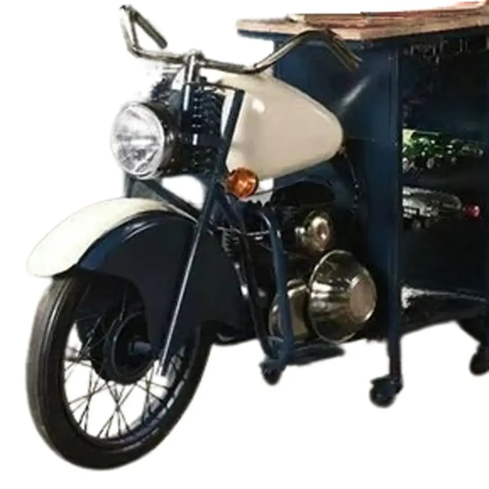 Blue and White Metal And Solid Wood Rolling Bar Cart With Wine Storage - Homeroots - Flyclothing LLC