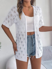 Openwork Open Front Short Sleeve Cardigan - Trendsi