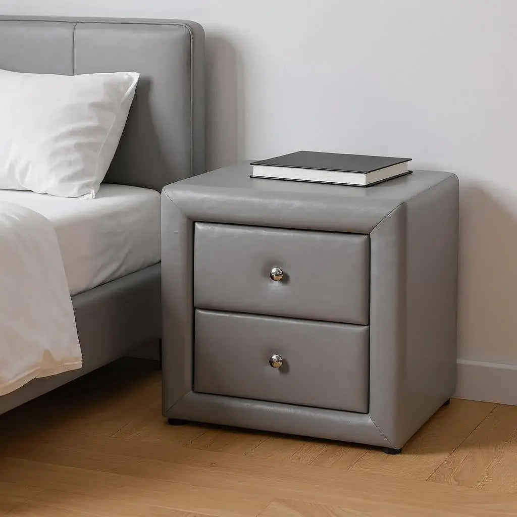 21" Gray Faux Leather Two Drawer Nightstand - Homeroots - Flyclothing LLC