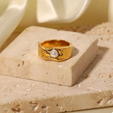 18K Gold-Plated Pearl Ring - Trendsi - Flyclothing LLC