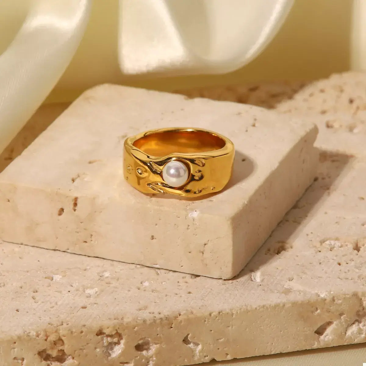 18K Gold-Plated Pearl Ring - Trendsi - Flyclothing LLC