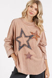 Mittoshop Mineral Wash Star Patch Long Sleeve T-Shirt - Trendsi
