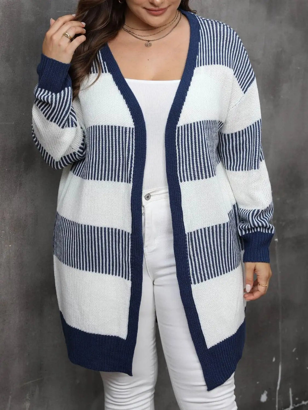 Plus Size Open Front Long Sleeve Cardigan - Trendsi