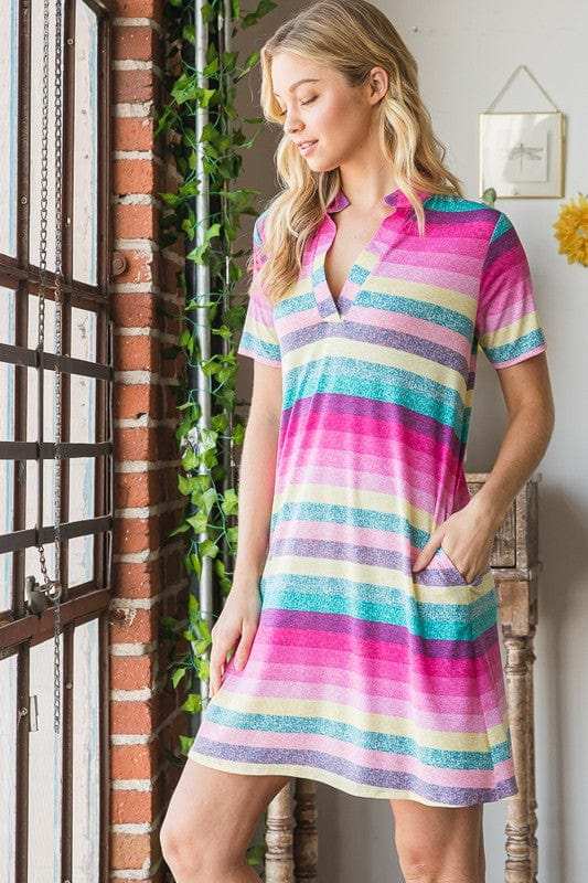 Heimish Full Size Striped Short Sleeve Mini Tee Dress Plus Size - Trendsi - Flyclothing LLC