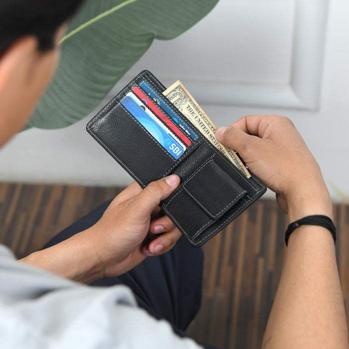 Classic Black Leather Wallet - Classy Leather Bags - Flyclothing LLC