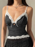 Devine Lace Detail Polka Dot V-Neck Cami - Trendsi
