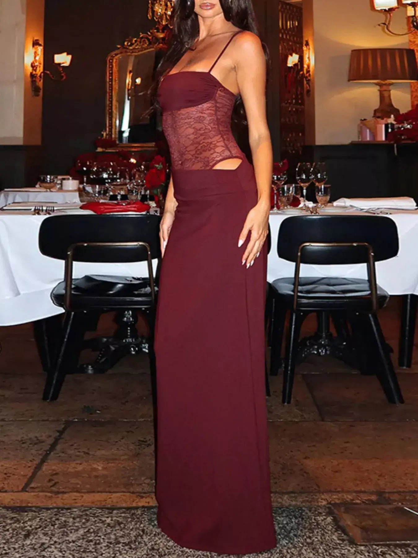 Lace Cutout Tie Shoulder Maxi Dress - Trendsi - Flyclothing LLC