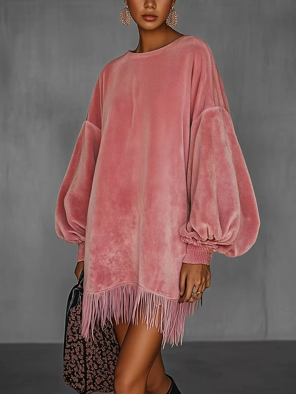 Velvet Fringe Hem Mini Dress - Trendsi - Flyclothing LLC