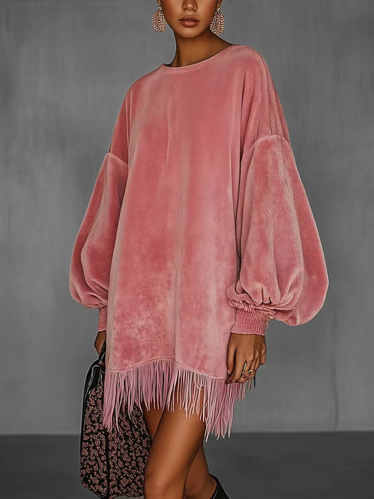 Velvet Fringe Hem Mini Dress - Trendsi - Flyclothing LLC