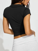 Collared Neck Short Sleeve Top - Trendsi - Flyclothing LLC