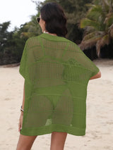 Hollow Out Collared Neck Cover-Up - Trendsi - Flyclothing LLC