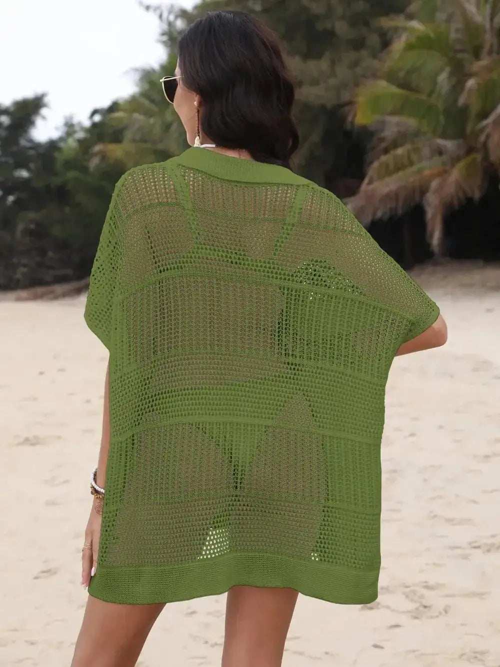 Hollow Out Collared Neck Cover-Up - Trendsi - Flyclothing LLC