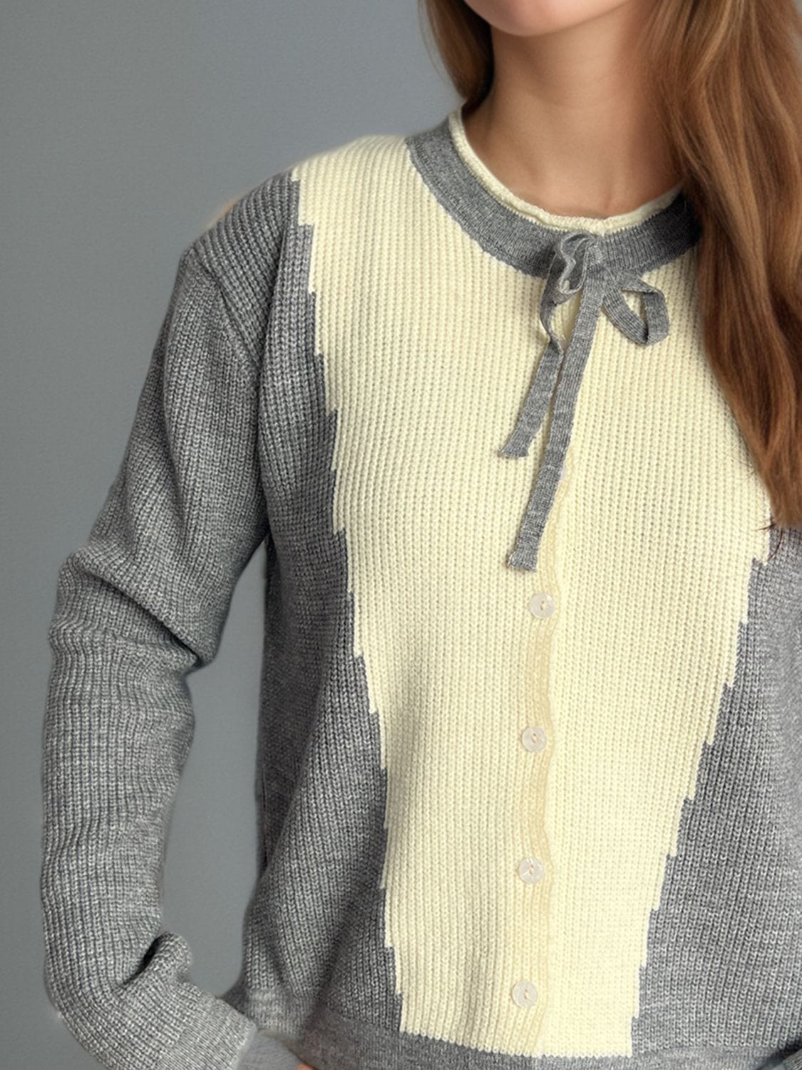 Contrast Button Down Long Sleeve Cardigan - Trendsi