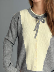 Contrast Button Down Long Sleeve Cardigan - Trendsi