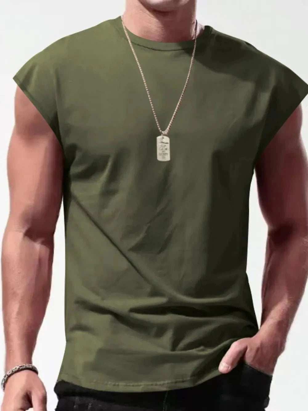 Men's Full Size Round Neck Cap Sleeve Tank Plus Size - Trendsi - Flyclothing LLC