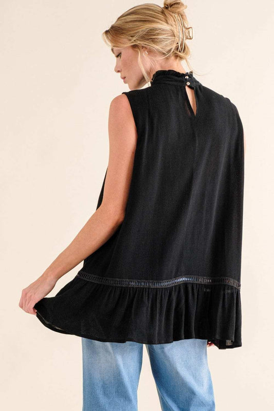 And The Why Lace Detail Sleeveless Ruffled Top - Trendsi - Flyclothing LLC
