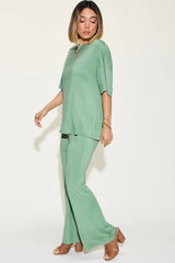 Basic Bae Full Size Bamboo Drop Shoulder T-Shirt and Flare Pants Set - ShopBasicbae - Flyclothing LLC