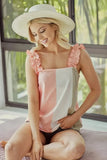 BiBi Cotton Span Color Block Ruffle Band Shoulder Tank - Trendsi