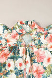 Ruffled Printed Tie Neck Cap Sleeve Blouse - Trendsi - Flyclothing LLC