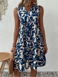 Printed Notched Sleeveless Mini Dress - Trendsi