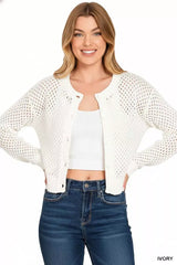 Zenana Button Down Lightweight Crochet Cardigan Sweater - Trendsi - Flyclothing LLC
