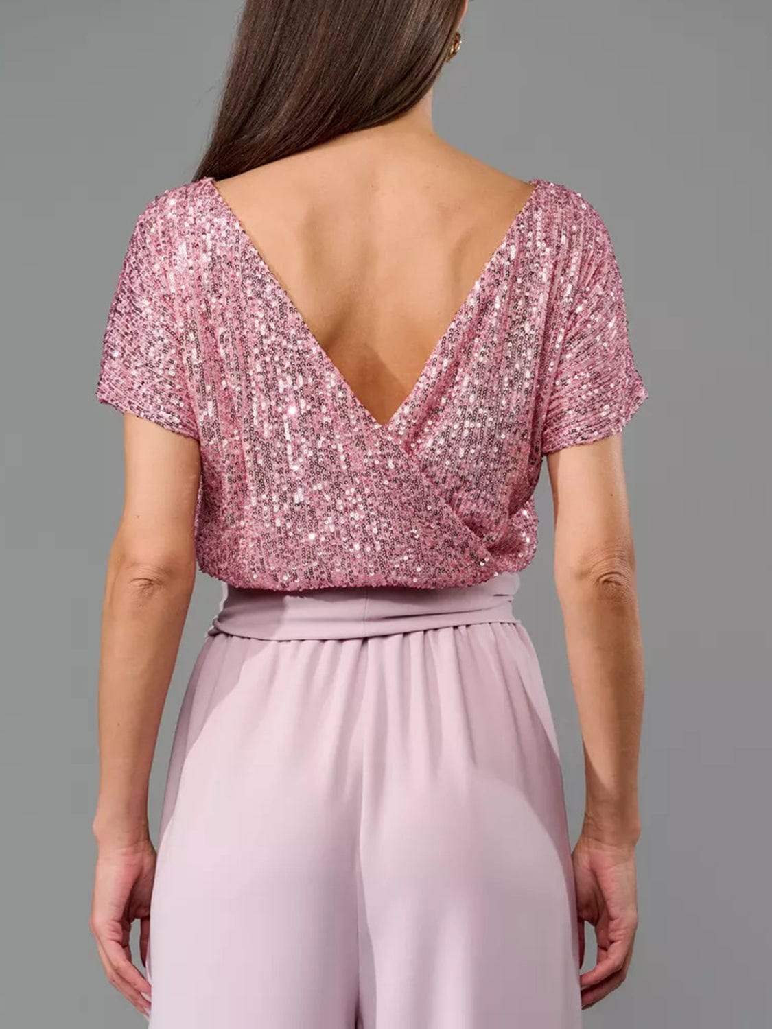 Full Size Sequin Round Neck Short Sleeve Wide Leg Jumpsuit - Trendsi - Flyclothing LLC