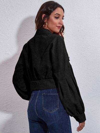 Button Down Collared Neck Cropped Jacket - Trendsi - Flyclothing LLC
