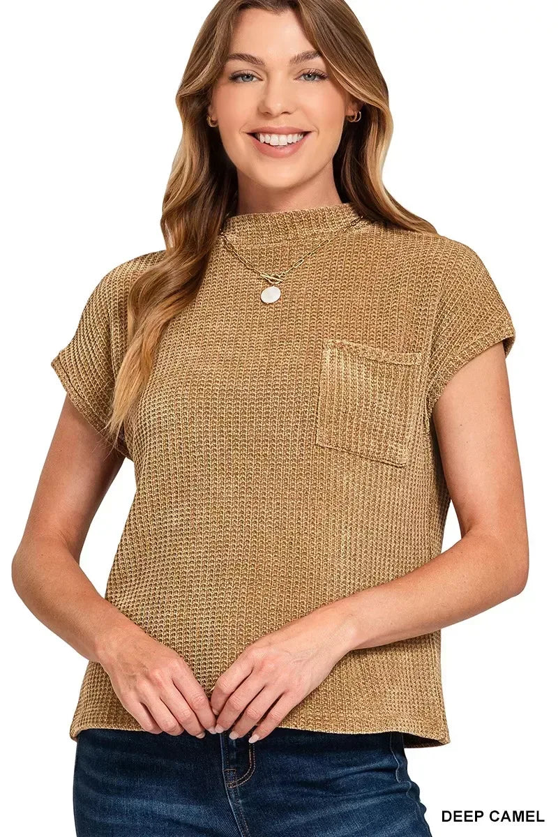 Zenana Chenille Waffle Short Sleeve Sweater - Trendsi - Flyclothing LLC