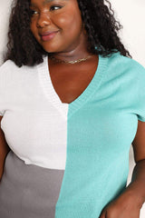 Color Block V-Neck Knit Top - Trendsi - Flyclothing LLC
