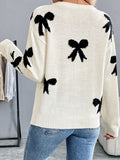 Perfee Bow Graphic Round Neck Long Sleeve Sweater - Trendsi