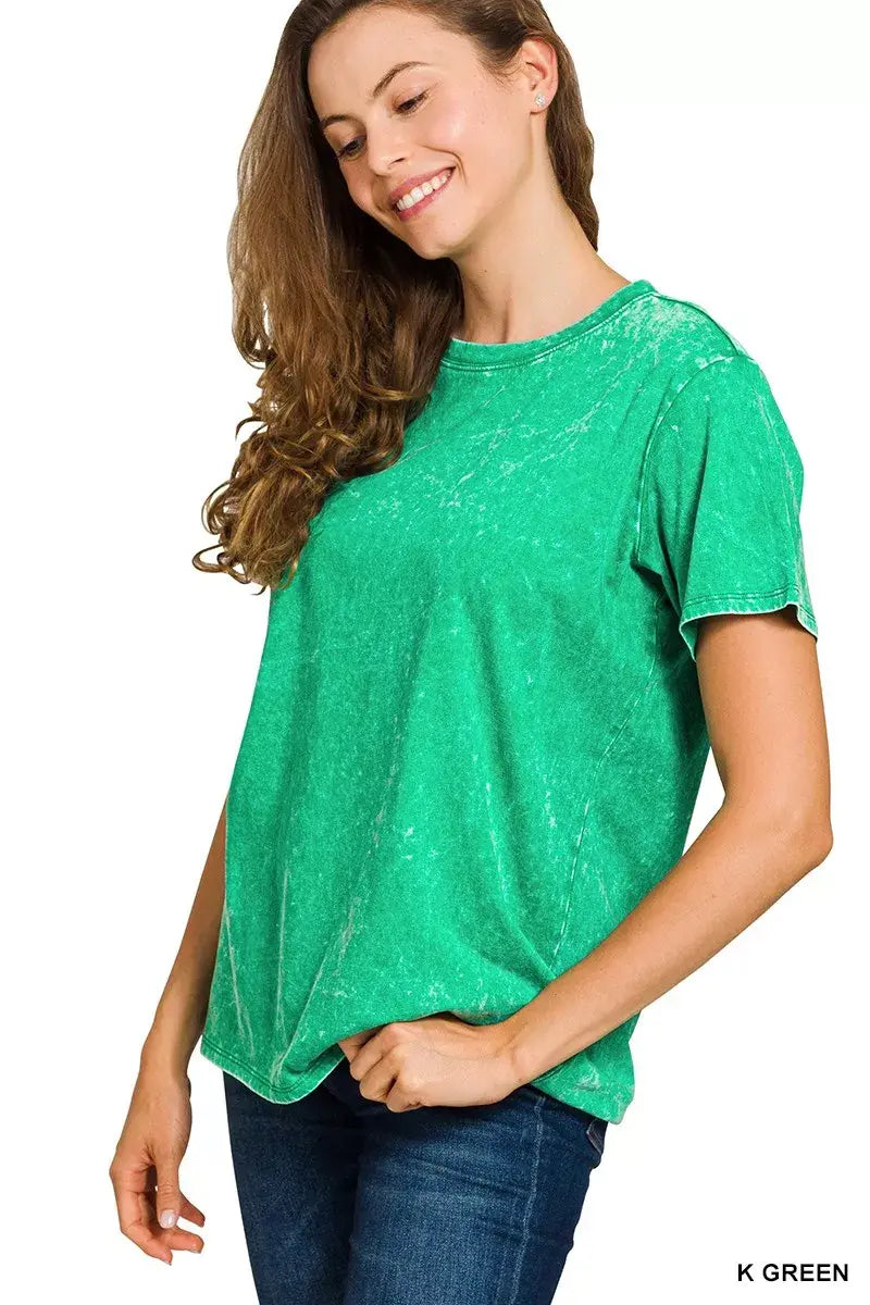 Zenana Washed Short Sleeve T-Shirt - Trendsi - Flyclothing LLC