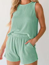 Round Neck Sleeveless Top and Shorts Set - Trendsi - Flyclothing LLC