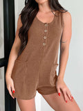 Button Detail Wide Strap Romper - Trendsi - Flyclothing LLC