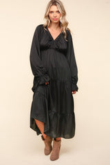 Haptics Flounce Sleeve Tiered Midi Dress with Pockets - Trendsi