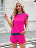 Contrast Round Neck Top and Shorts Set - Trendsi