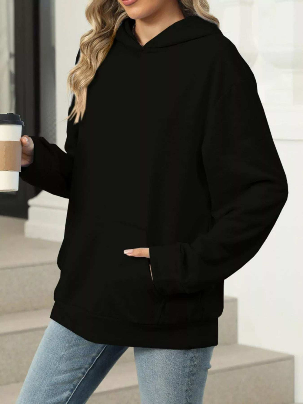 Kangaroo Pocket Long Sleeve Hoodie - Trendsi - Flyclothing LLC