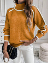 Full Size Turtleneck Contrast Trim Sweater Plus Size - Trendsi - Flyclothing LLC