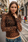 Oh Full Size Frill Printed Mock Neck Long Sleeve Top - Trendsi