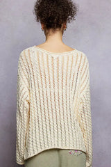 POL Openwork Round Neck Knit Top with Shiny Detail - Trendsi - Flyclothing LLC