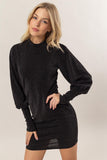 HYFVE Glitter Mock Neck Long Sleeve Mini Dress - Trendsi
