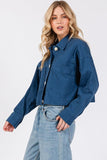 bytos Button Down Cropped Denim Jacket with Patch Pockets - Trendsi