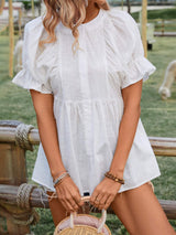 Peplum Round Neck Flounce Sleeve Blouse - Trendsi - Flyclothing LLC