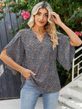 Printed Notched Half Sleeve Blouse - Trendsi